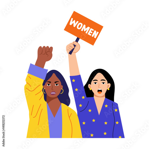 A flat style illustration of a female protest