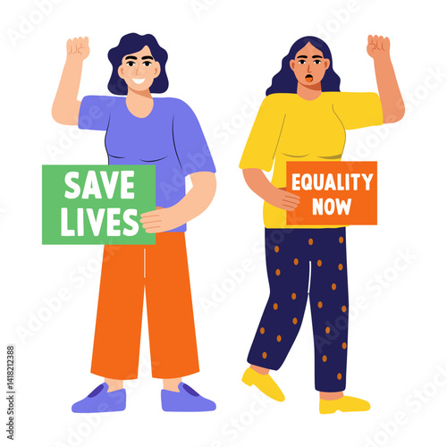 Woman marching for their rights, flat style illustration