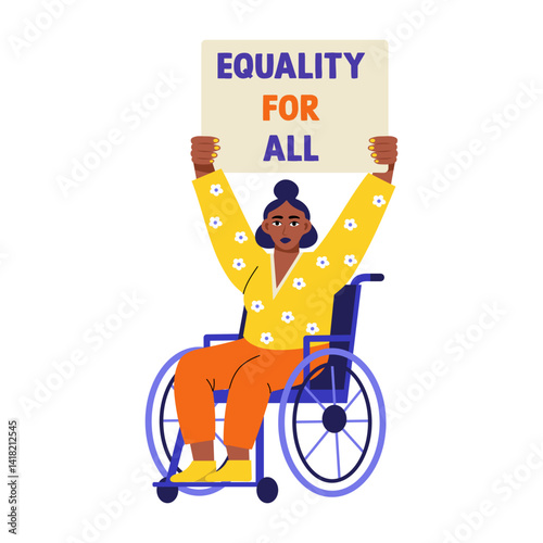 Flat style illustration of a protesting disabled woman