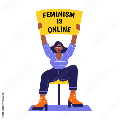 A protesting woman holding banner in hands, a flat style illustration