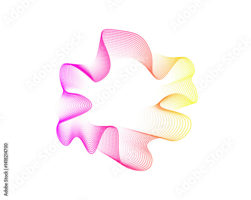 Set of multicolored neon sound dots wave vibrations. Sound curve , radial spectrum. Colorful template for music poster and banner. Vector radial spectrum.