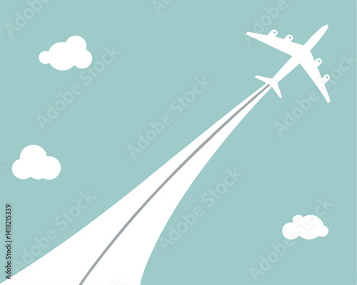 Airplane Flying in Blue Sky with Clouds: Travel and Transportation Concept.