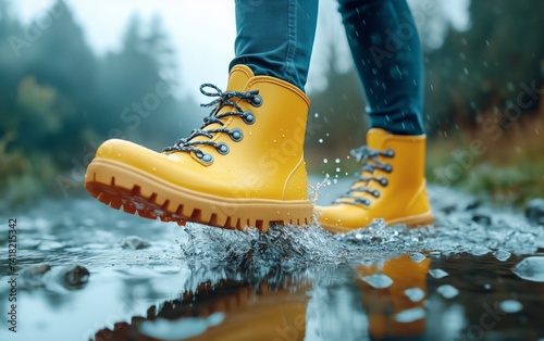 Stylish Yellow Rain Boots in the Forest
