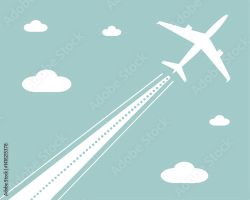 Airplane Flying in Blue Sky with Clouds: Travel and Transportation Concept.