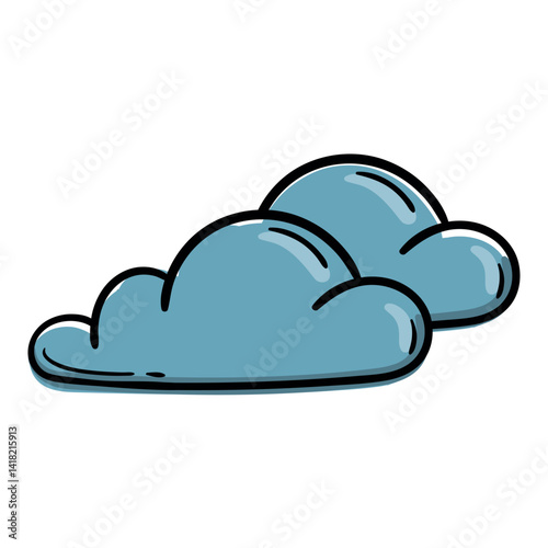 Clouds, overcast. Weather forecast icon. Vector illustration for print, sticker, app. Hand drawn sign, symbol isolated on white background