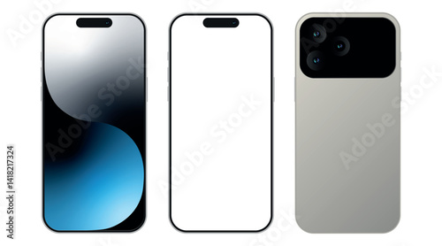 Concept iPhone 17 Pro Max smartphone device front back mockup. Modern phone vector template