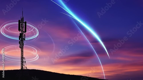 Telecommunication Tower at Sunset: Global Connectivity