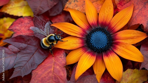 Autumn bloom, bee pollinating