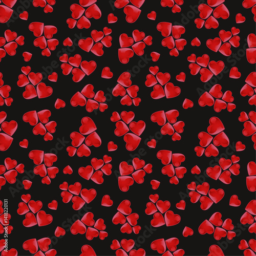 Pastel seamless pattern with hearts in a chaotic composition for Valentine's Day. Love, emotions, confessions, happiness, joy, feelings. A lot of hearts. Seamless textile pattern, gift wrapping