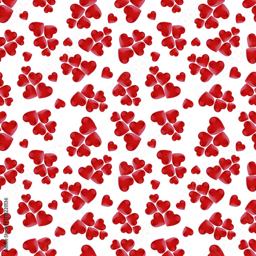 Pastel seamless pattern with hearts in a chaotic composition for Valentine's Day. Love, emotions, confessions, happiness, joy, feelings. A lot of hearts. Seamless textile pattern, gift wrapping