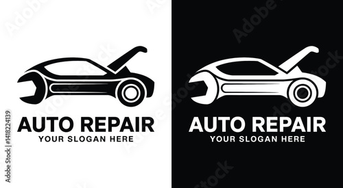 Professional wrench and car hood logo representing reliable vehicle diagnostics and precision mechanical repairs