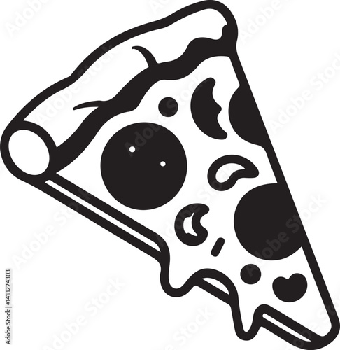 slice of cheesy pepperoni pizza icon silhouette, vector pizza slice with toppings, 