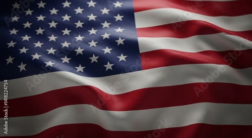 Obraz na płótnie Waving American Flag - Patriotic symbol, national pride, freedom, liberty, American heritage. A close-up of a waving American flag, symbolizing national identity and unity w salonie