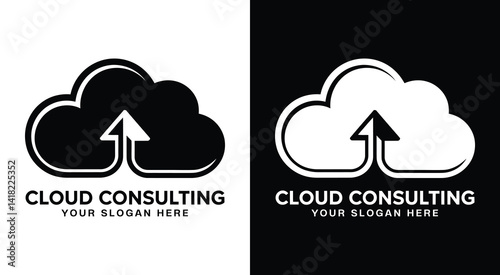 Modern cloud upload logo for consulting firms and tech companies representing scalability data transfer and cloud infrastructure services