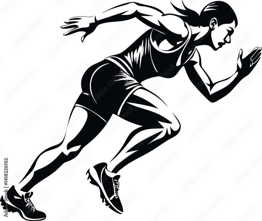 Fototapeta premium Powerful Female Athlete Running Sprint Dynamic Pose