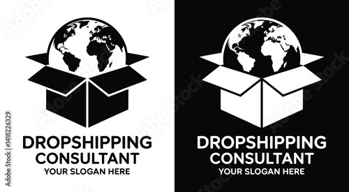 Bold black logo with a globe and box concept designed for dropshipping consultants ecommerce strategists and global retail professionals focused on sales and delivery