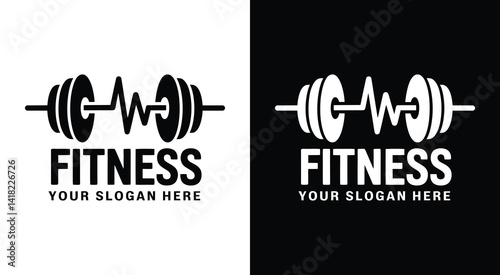 Dynamic dumbbell and heartbeat logo for digital fitness trainers and workout apps representing energy, strength and cardio health