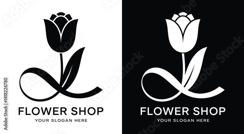 Elegant tulip and ribbon logo for florists offering fresh arrangements and gift-wrapped floral designs