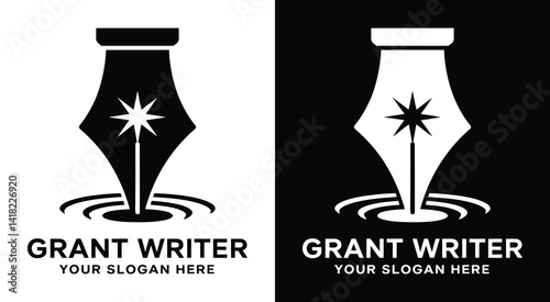 Professional pen and badge logo for grant writers representing authoritative proposal development and successful funding applications