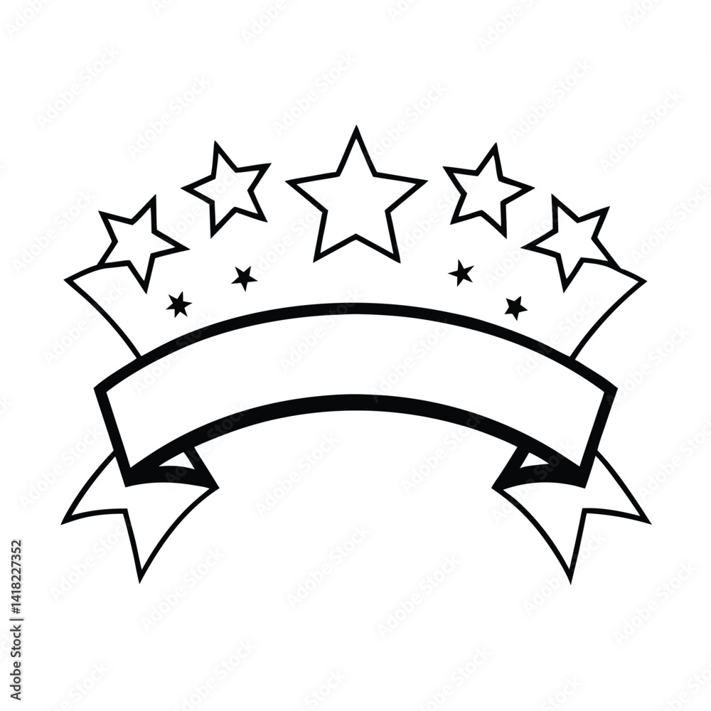 Fototapeta premium Vector Graphic Featuring Stars And Ribbon Banner Perfect For Adding Text To Designs Or Illustrations In Black And White