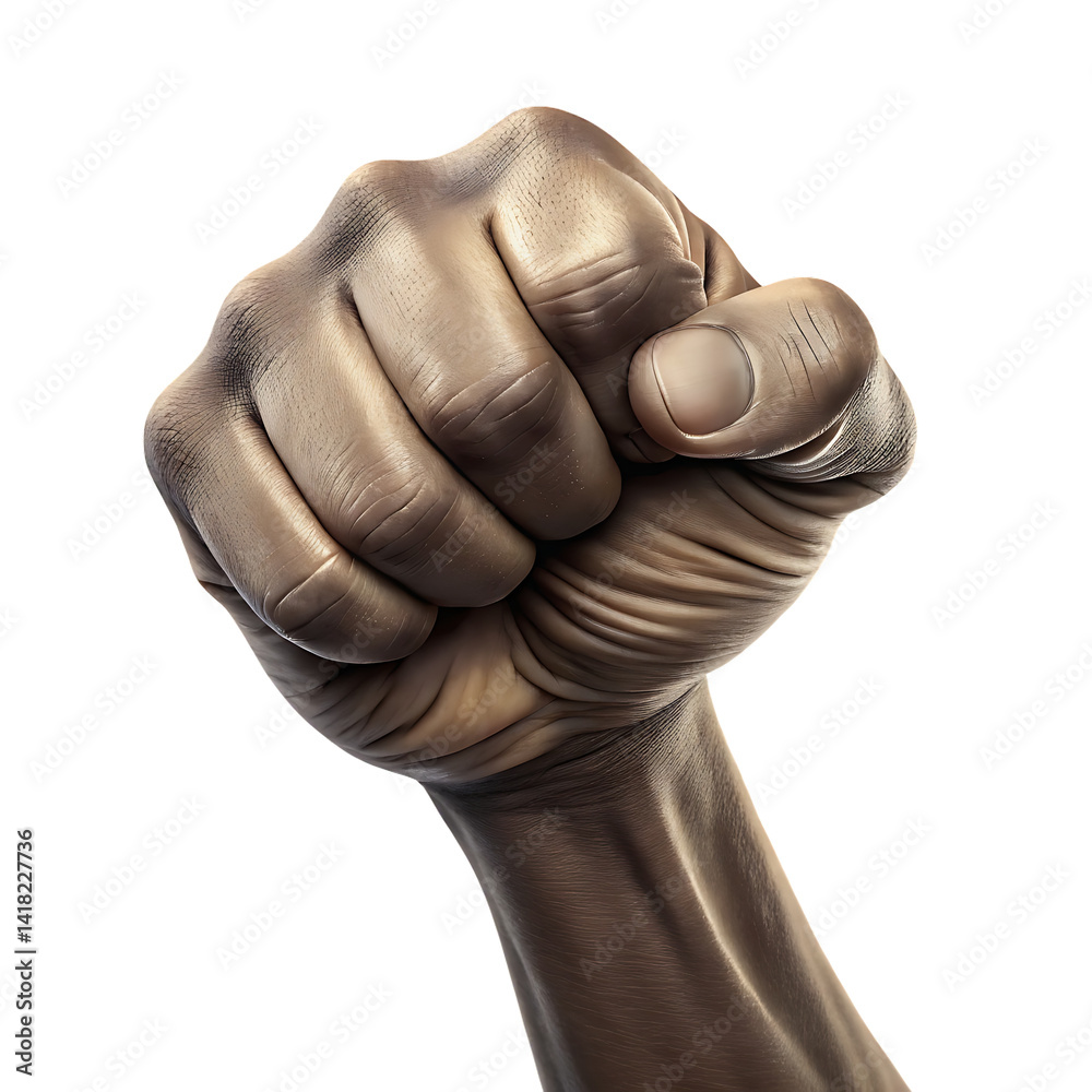 Clenched fist of african descent symbolizing power and resistance isolated on white background Clenched fist of african descent symbolizing power and resistance isolated on white background