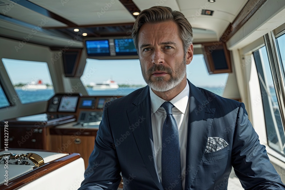 Naklejka premium Tycoon Steering a Fragile Yacht Through Market Downturn and Financial Challenges