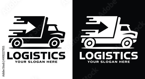 Modern truck and arrow logo for logistics companies representing efficient transportation and on-time shipment solutions