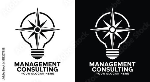 Modern compass and lightbulb logo representing strategic innovation for management consultants and business advisors