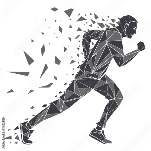 Abstract Geometric Running Man Disintegrating into Fragments