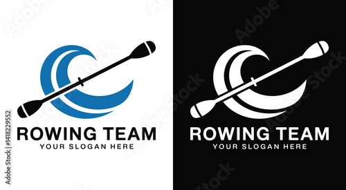 Powerful oar and wave logo for rowing teams and clubs representing strength on the water and competitive crew spirit