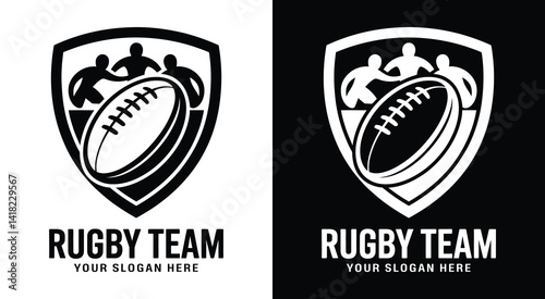 Powerful rugby scrum logo for teams and clubs representing aggressive tackles field dominance and passionate fandom