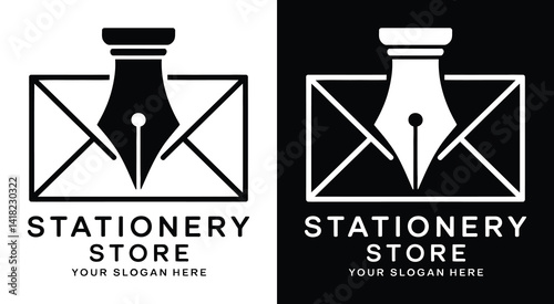 Classic pen and envelope logo for stationery shops offering premium writing tools and paper goods for personal and professional use