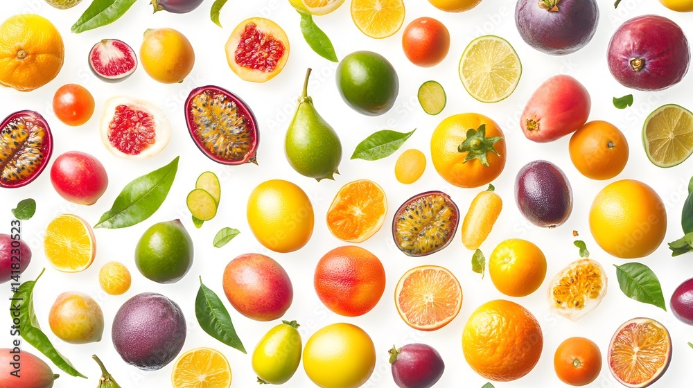 Tropical Fruit Flatlay with White Background. (3) Tropical Fruit Flatlay with White Background. (3)