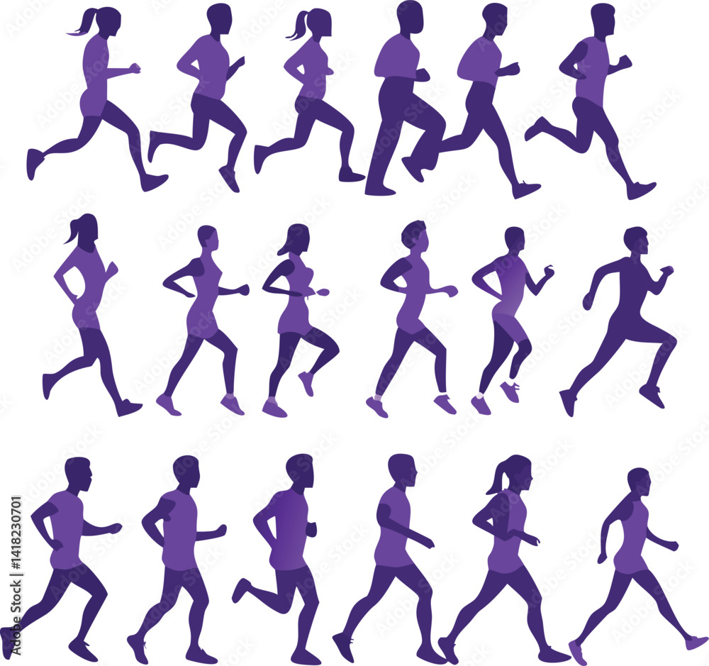 Fototapeta premium Silhouettes of Men and Women Runners in Motion