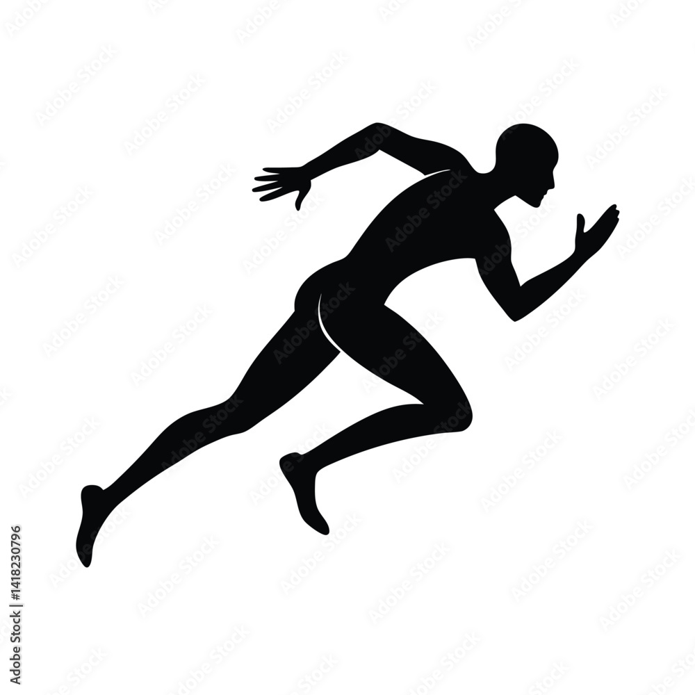 Black Silhouette High Speed Runner on White Background Black Silhouette High Speed Runner on White Background
