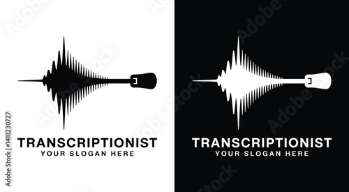Professional sound wave and keyboard logo for transcriptionists delivering precise verbatim and time-coded transcripts