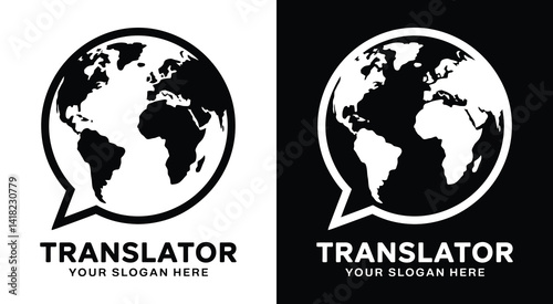 Modern globe and speech bubble logo for translators and linguists representing multilingual communication and localization expertise