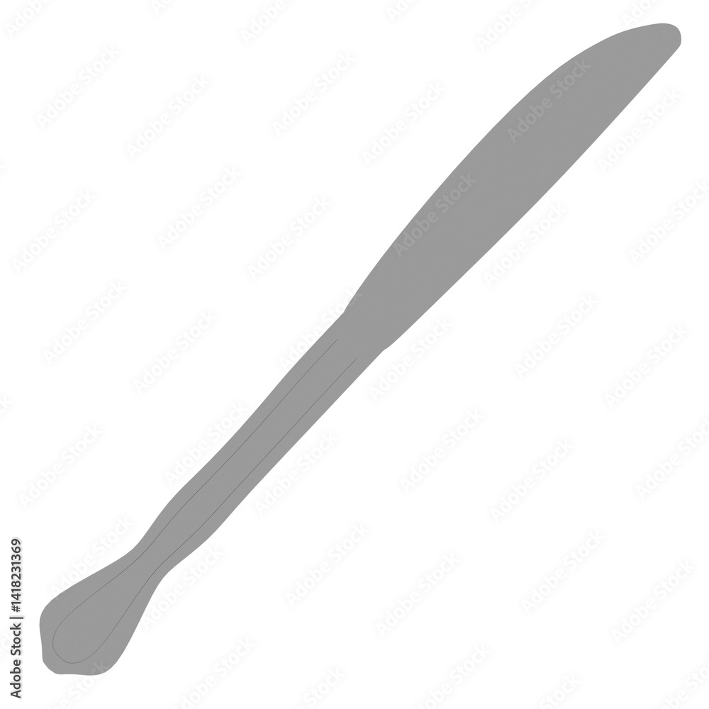 3d render silver butter knife with transparent background