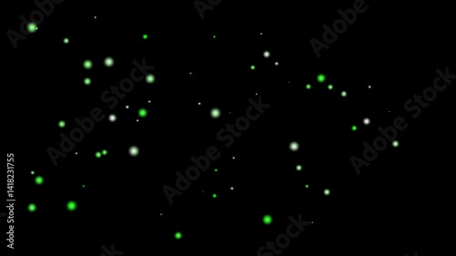 Minimal Green and White Glowing Particle Scatter on Black Background – Abstract Light Dust Effect