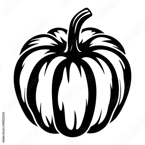 Simple Black and White Pumpkin Illustration for Halloween or Thanksgiving Day