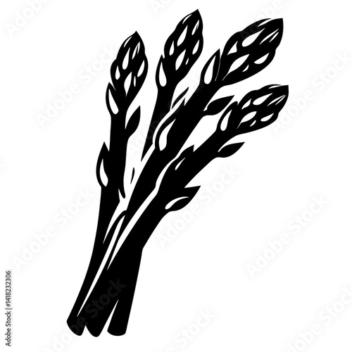 Black and white minimalist illustration of fresh green asparagus spears bundle