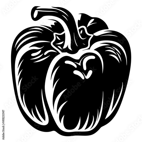 Bold monochrome illustration of a bell pepper, ripe and ready to eat