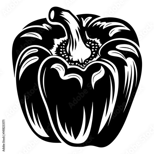 A Bold Black and White Illustration of a Delicious Bell Pepper