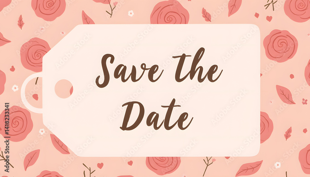 Save the Date Card with Pink Floral Background