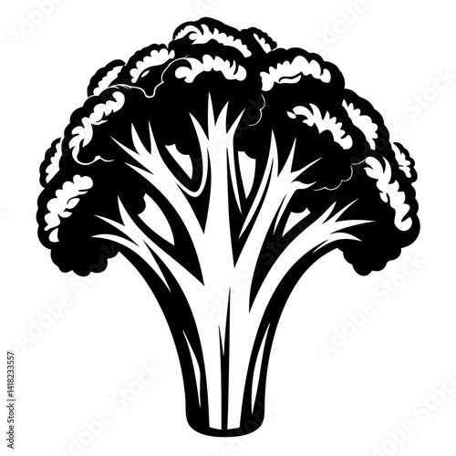 Stylized monochrome image of broccoli vegetable on a white background
