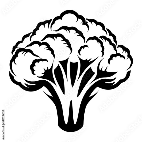 Simple black and white stylized vector illustration of broccoli floret
