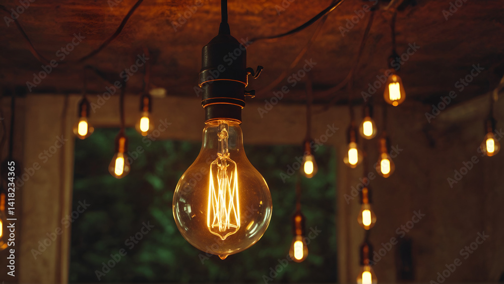 warm glow lamp hanging on the roof with its glass shade illuminates the dark night, Generative AI warm glow lamp hanging on the roof with its glass shade illuminates the dark night, Generative AI