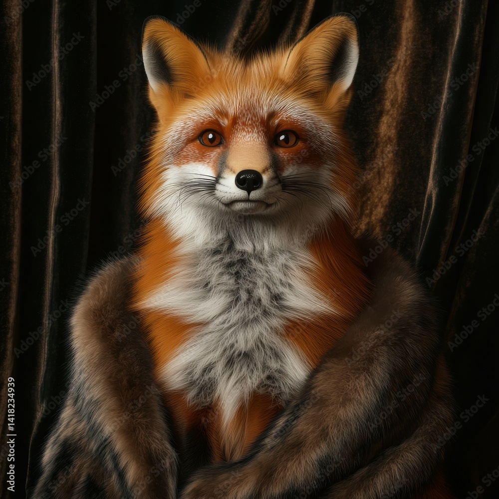 Distinguished Fox Portrait: Animal with Fur Shawl and Elegant Gaze Distinguished Fox Portrait: Animal with Fur Shawl and Elegant Gaze