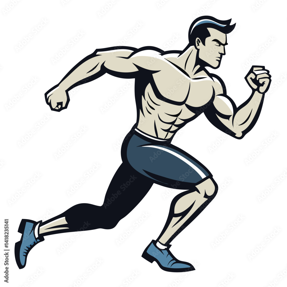 Muscular Man Running Athletic Strong Fitness Exercise Muscular Man Running Athletic Strong Fitness Exercise
