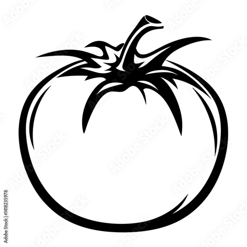 Bold Black and White Tomato Illustration, A Fresh Artistic Rendition